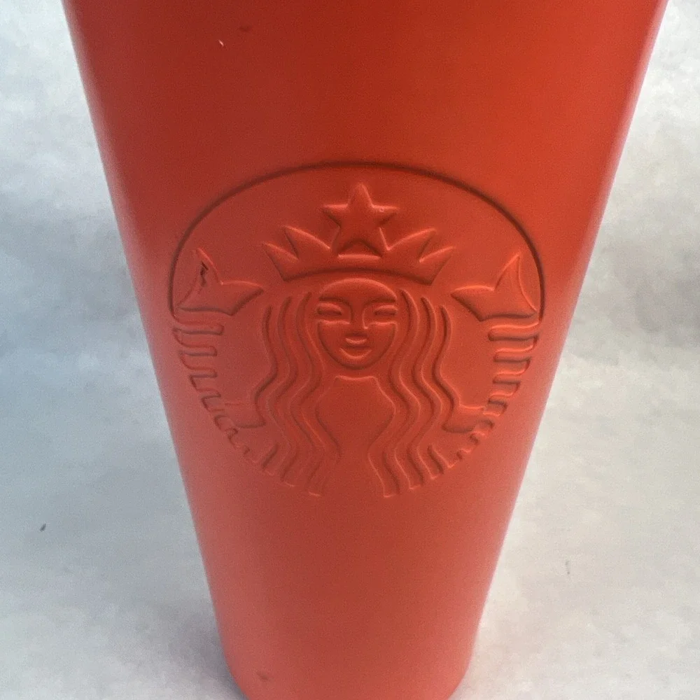 Starbucks Matte Coral Orange Cold Cup Tumbler 16‎ oz 2015 *No Straw